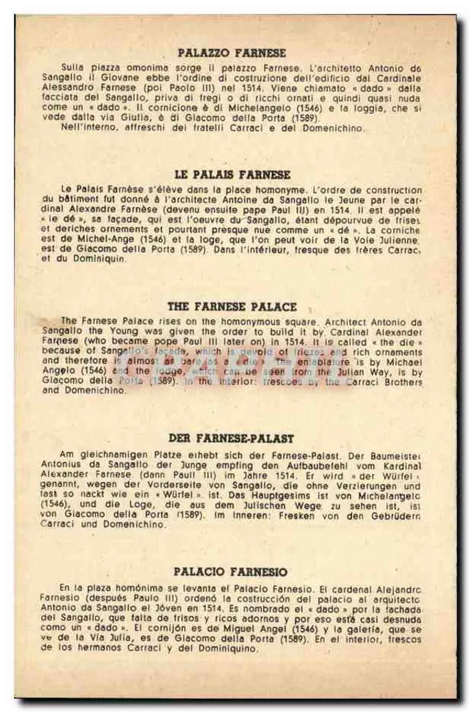 Rom - Palazzo Farnese — Ansicht der Fassade und des Platzes — unbekannter Verlag - Rückseite