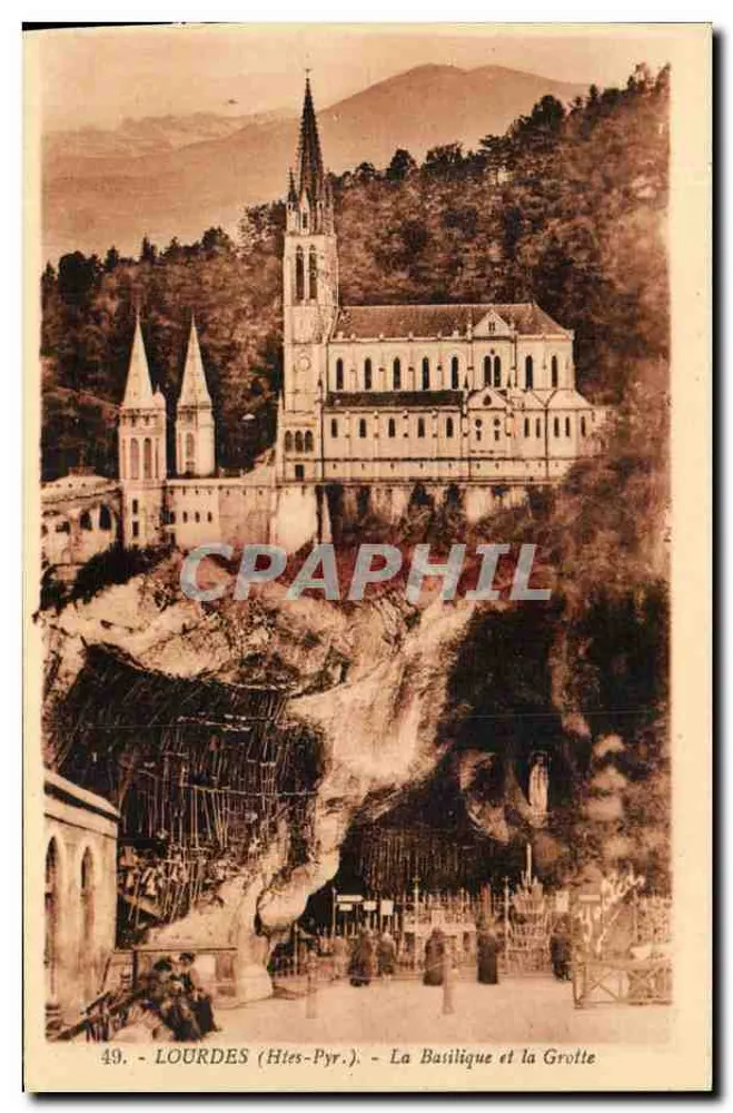 LOURDES (Htes-Pyr.) — A Basílica e a Gruta — Fototipo Marcel Delboy, Bordeaux - Frente