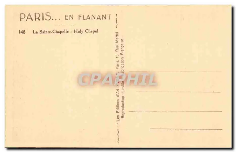 La Sainte-Chapelle — Paryż — Éditions d'Art Yvett - Rewers