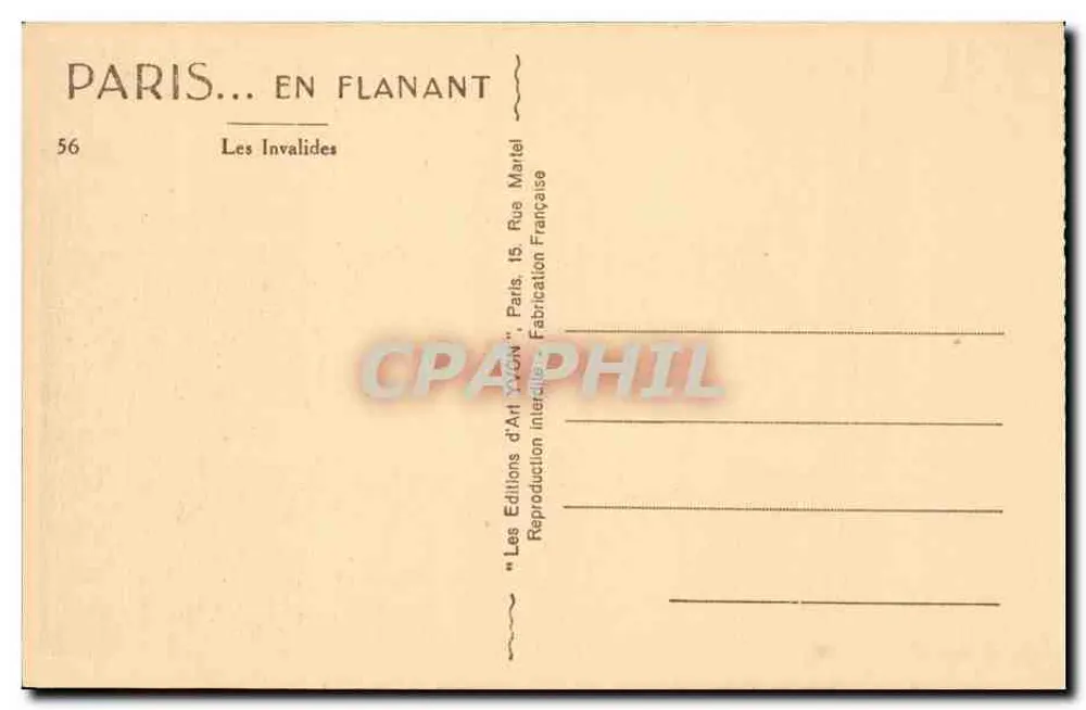 Les Invalides — Paris — Éditions d'Art Yvon - Verso
