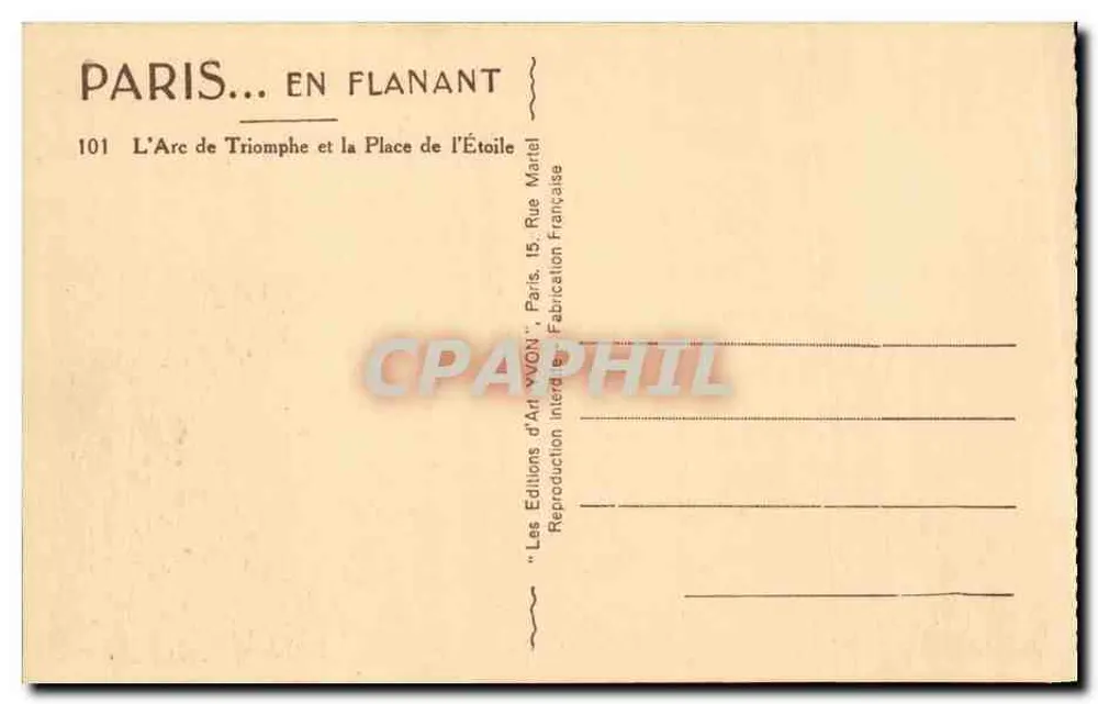 Paris — Der Triumphbogen und die Place de l'Étoile — 'Paris... en Flanant' Kunstausgabe - Rückseite