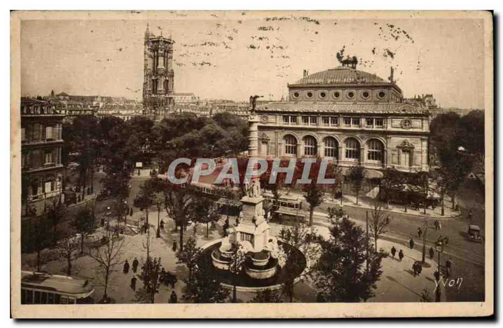 Place du Châtelet — vista com o monumento central e o Ópera Garnier — Yvon, n° 7 - Frente