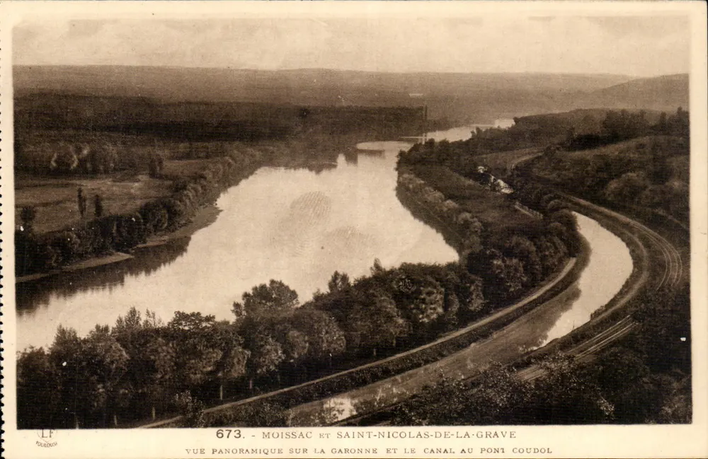 Moissac y Saint-Nicolas-de-la-Grave — Vista panorámica del río Garonne y del canal en el puente Coudol — Editor: Toulousse - Anverso