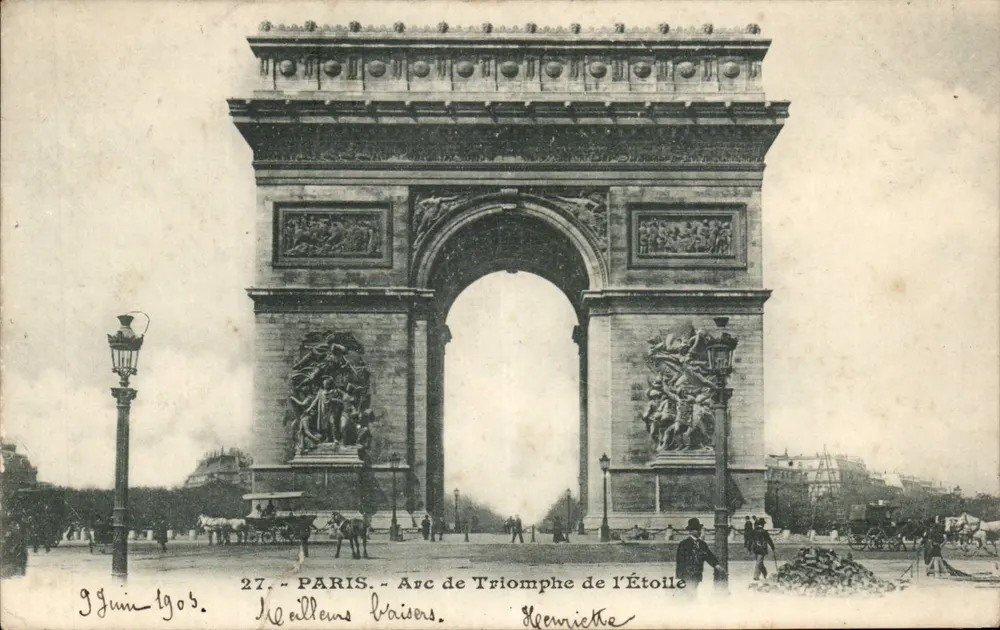Paris - Arco do Triunfo da Estrela — Melhores Desejos — editor Meunier, n°27 - Frente