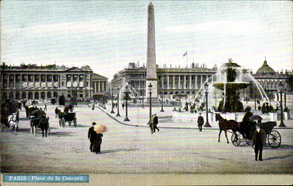 Paris. Place de la Concorde — vista panorâmica com obélisco e fonte — editor S. editor 1041 - Frente