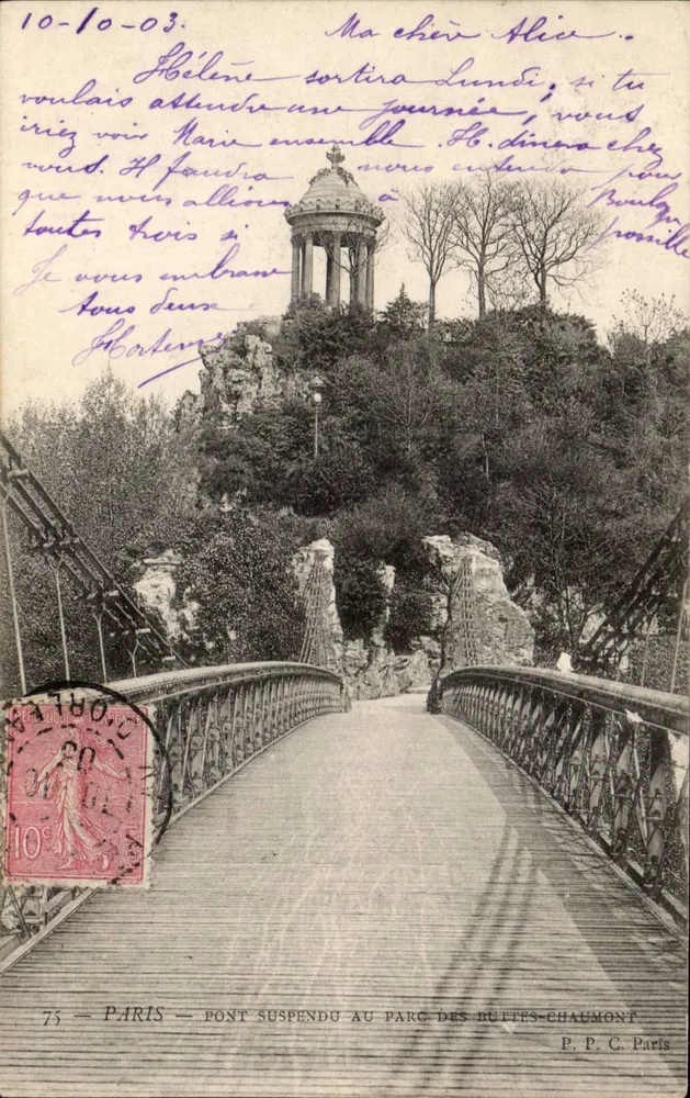 Paris — Ponte suspensa no parque das Buttes-Chaumont — P. P. C. Paris - Frente