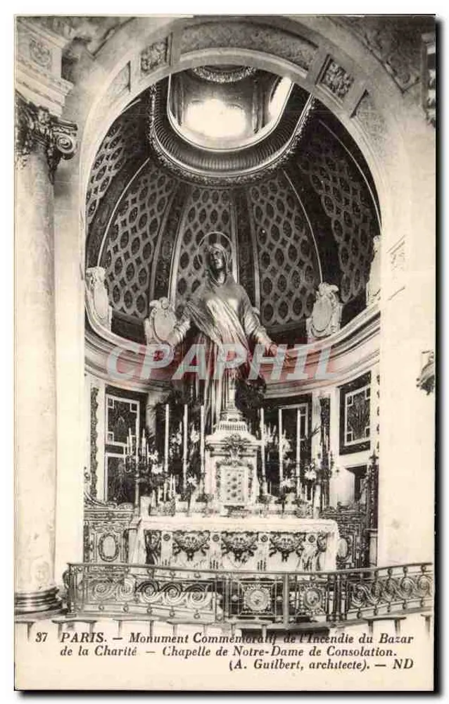 Paris — Gedenkmonument des Brandes im Bazar de la Charité — Kapelle der Notre-Dame de Consolation — (A. Guilbert, Architekt) - Vorderseite