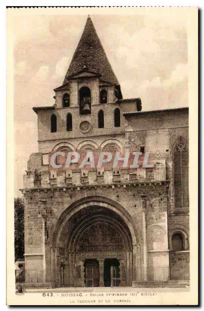 Moissac - Igreja de São Pedro (século XI) - O campanário e o portal - Frente