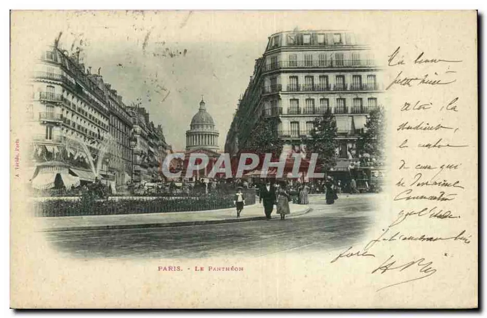 Paris - O Panteão — vista da praça com fonte e edifícios — A. Trolle, Paris - Frente