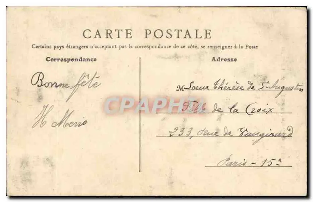 Paris - Igreja de Santa Elisabeto — B. F., Paris, n° 146 - Verso