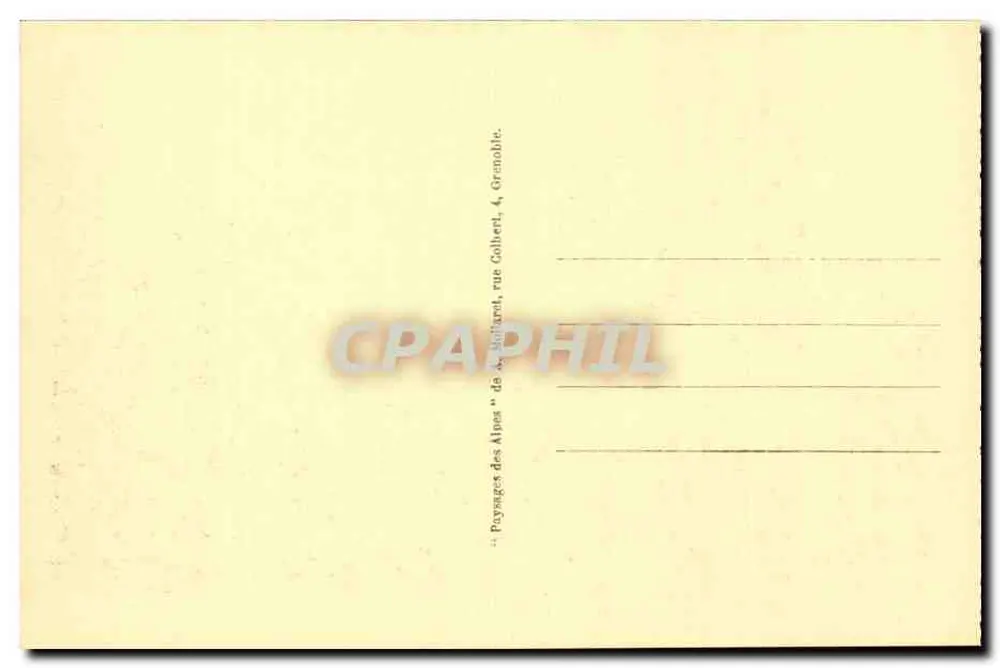 Grenoble — Die Turm, die Kirchtürme Saint-André, Saint-Joseph, Saint-Louis und der Kreuzungspunkt des Téléphérique de la Bastille — Verlag 'Paysages des Alpes' rue Colbert, Grenoble - Rückseite