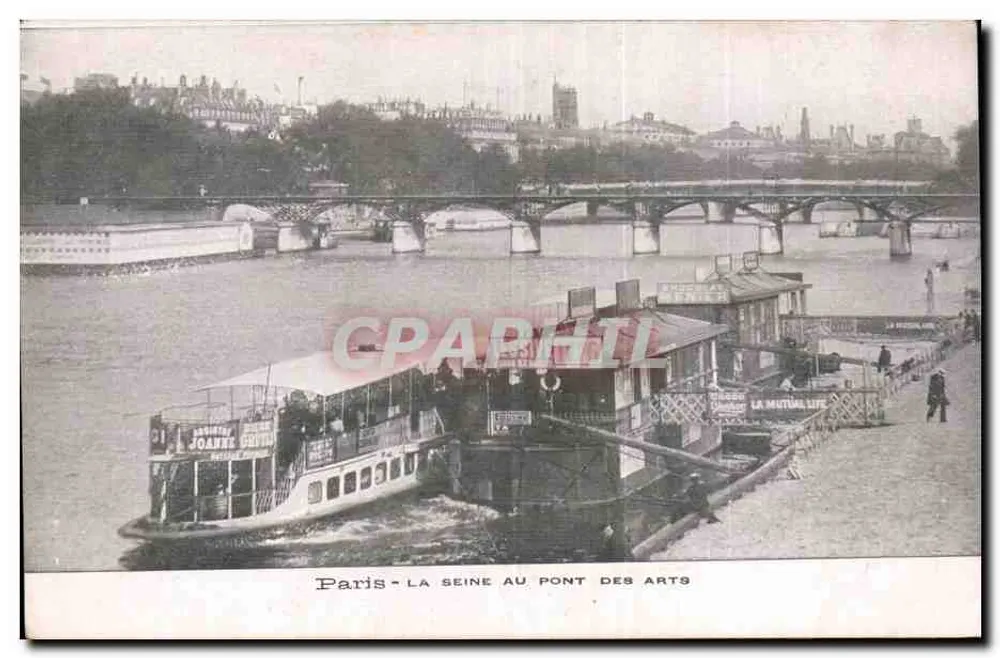 Paris - Die Seine am Pont des Arts — Ansicht mit Boot und Brücke - Vorderseite