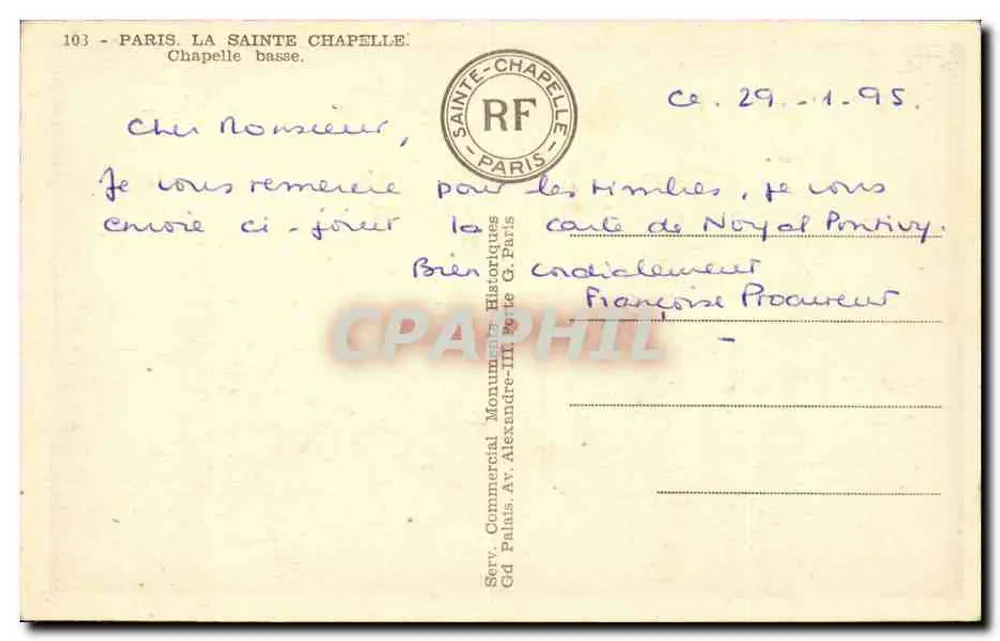 A Santa Capela — Capela baixa — Serv. Comercial Monumentos Históricos, Paris - Verso
