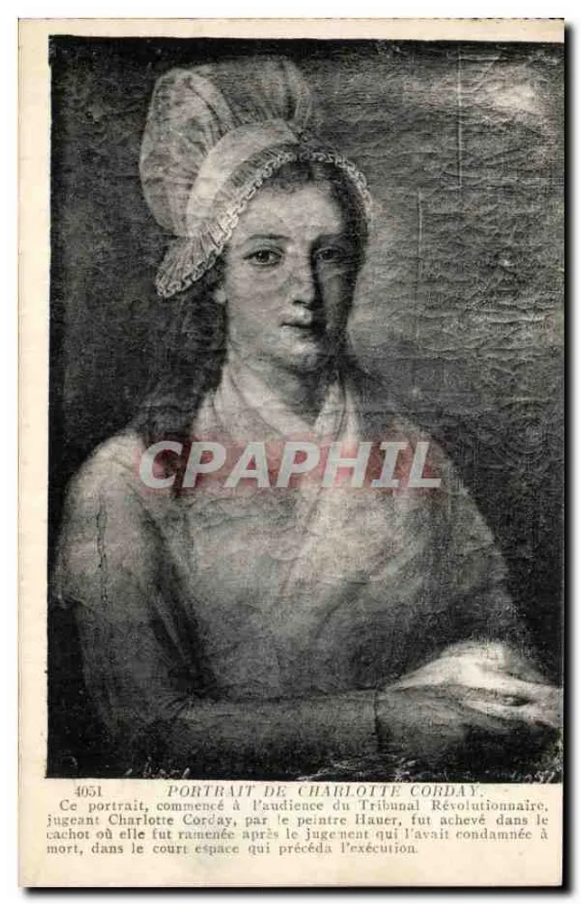 Retrato de Charlotte Corday — pelo pintor Hauer — editor Antigos Estabelecimentos Neurier e Cia, Paris - Frente