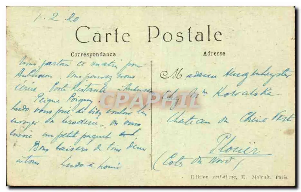 Arco do Triunfo — Paris — Edição artística E. Malenuit, n° 5068 - Verso