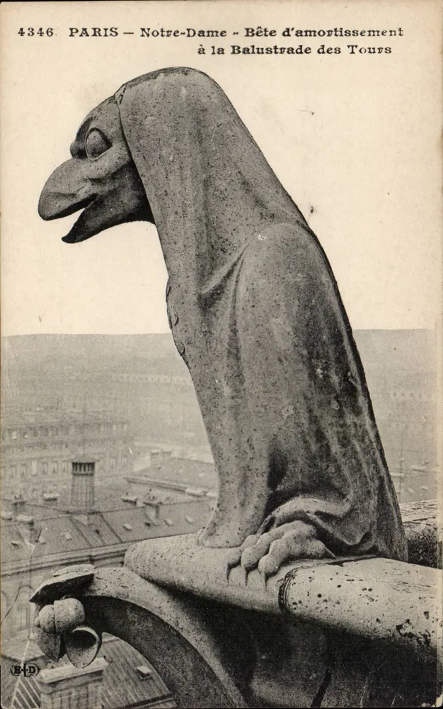 Paris - Notre-Dame - Bête d'amortissement à la Balustrade des Tours - Frente