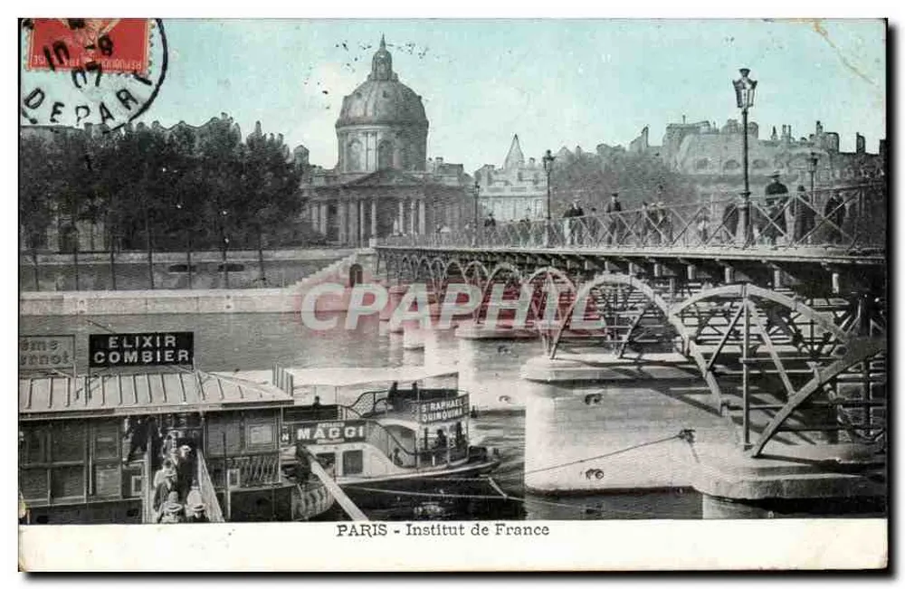 PARIS - Institut de France — Ansicht der Brücke und des Ufers mit Booten — Verlag nicht sichtbar - Vorderseite