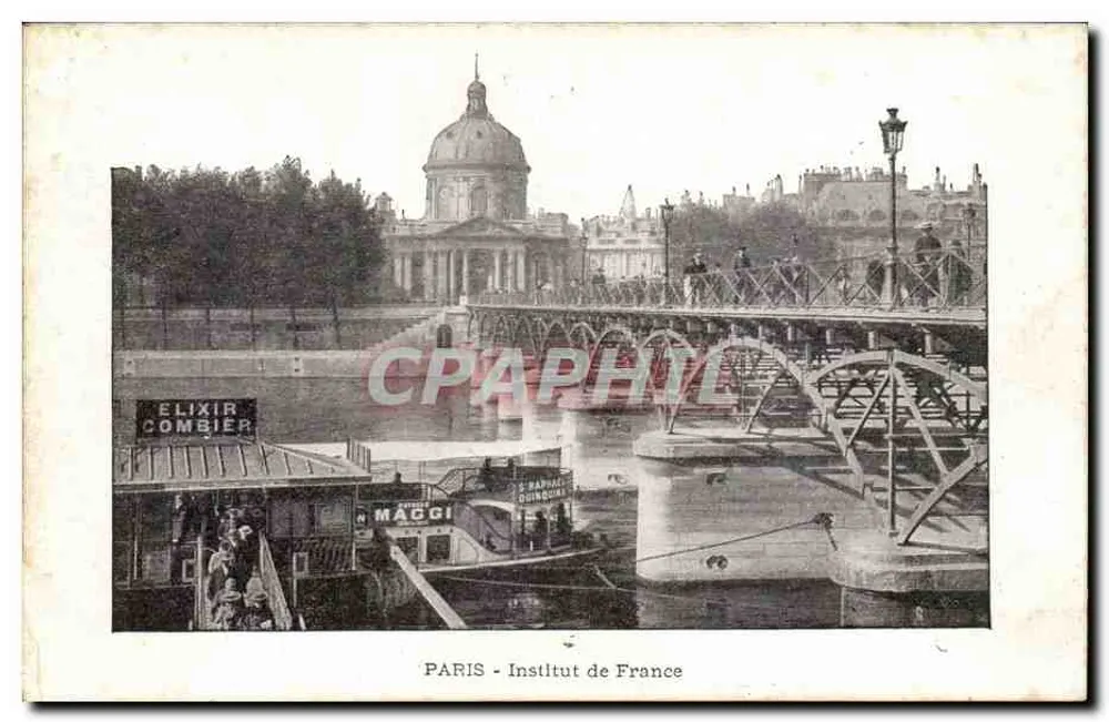 Paris - Institut de France — Ansicht der Brücke und des Ufers mit Werbbooten — unbekannter Verleger - Vorderseite