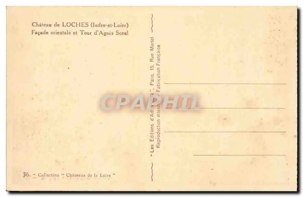 Schloss Loches — Ostseite und Tour d'Agnès Sorel — 'Loire' Kunstverlag - Rückseite
