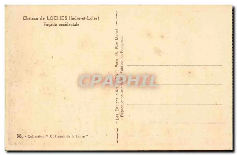 Castelo de Loches — Fachaça ocidental — Edições d'Art Yvon, Paris - Verso