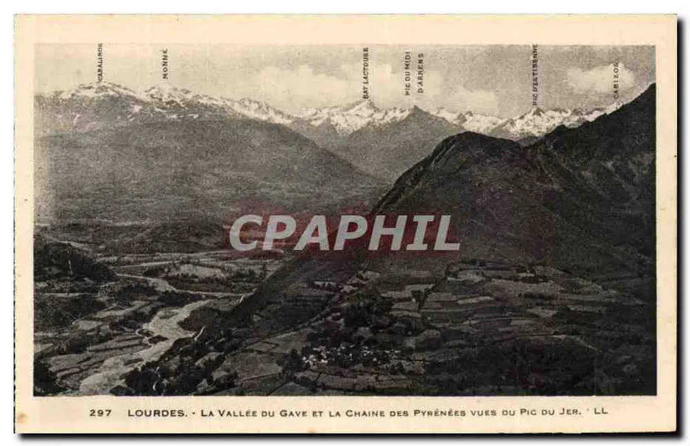 Lourdes - Blick auf das Tal des Gave und die Pyrenäen von der Spitze des Pic du Jer — LL, n° 297 - Vorderseite
