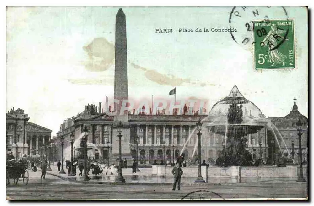 Paris - Praça da Concórdia — vista com obelisco e fonte — editor desconhecido - Frente