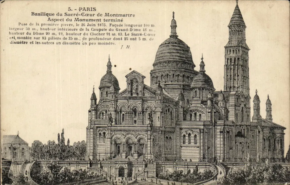 Parijs - Basiliek van het Heilig Hart van Montmartre — Uitzicht op het voltooide monument — J.H. (uitgever ?) - Voorkant
