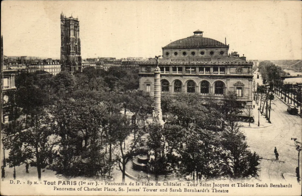 Place du Châtelet — Tour Saint-Jacques und Théâtre Sarah Bernhardt — D.P. 89 M. - Vorderseite