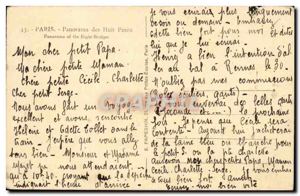 Paris — Panorama dos Oito Pontes — E. Papehin, 24, rue des Petites-Ecuries, Paris - Verso