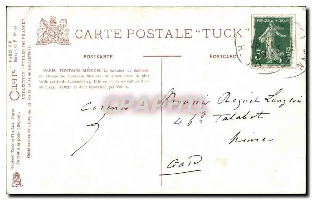 Paris. Luxembourg. Fontaine Médicis — Oïlette, Serie VIII, n° 51 - Rückseite