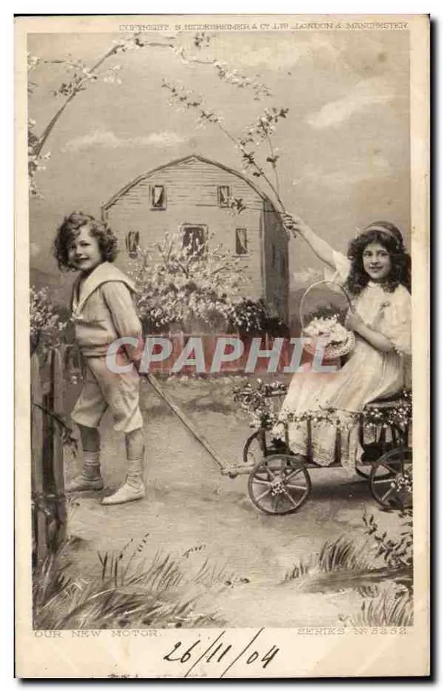 Zwei Kinder mit einem kleinen Wagen — S. Hill & Co. Ltd. — Serie Nr. 3352 - Vorderseite