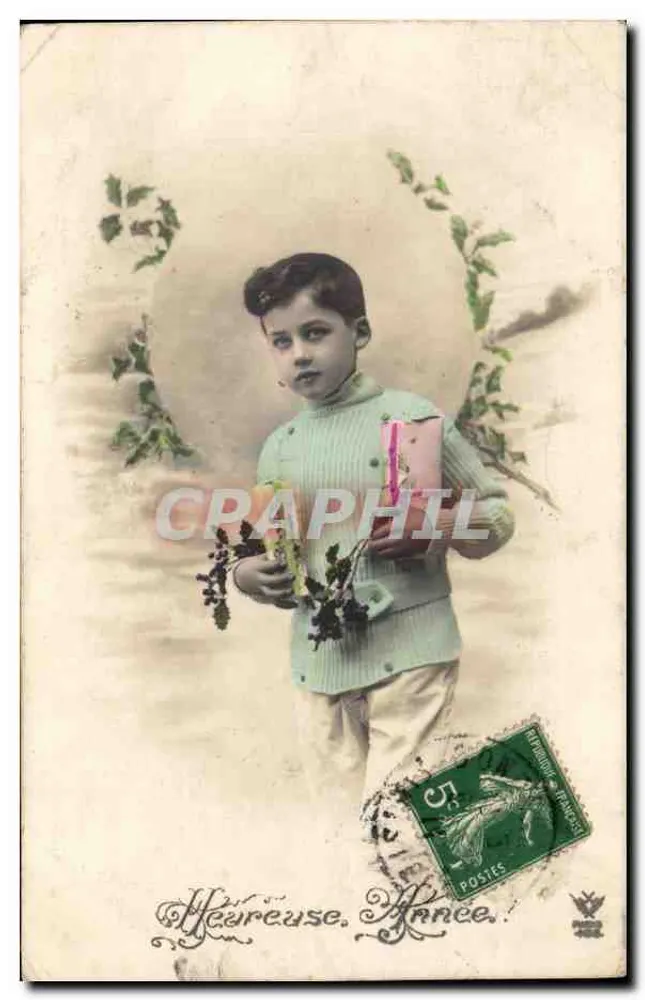 Bambino che tiene un mazzo di fiori — Offreureuse, Francia — editore sconosciuto - Recto