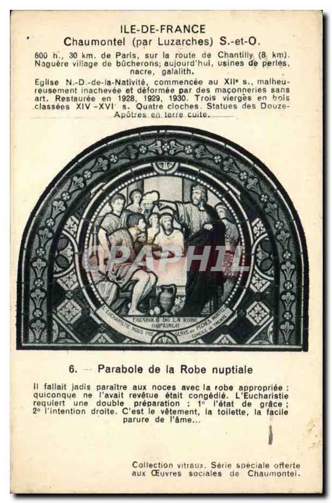 Chaumontel (par Luzarches) — Iglesia de la Natividad de la Virgen y vidrieras — Colección de vidrieras, Serie especial ofrecida a las Obras sociales de Chaumontel - Anverso