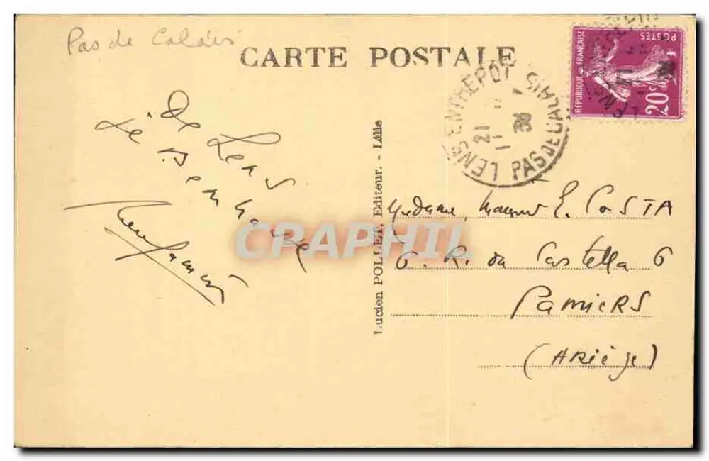 Lens — Place Jean Jaurès und Kirche Saint Léger — Verlag Lucien Pollen, Nr. 7 - Rückseite
