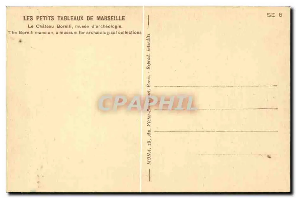 O Castelo Borelli — museu de arqueologia — editor Mang, número de série SE 6 - Verso
