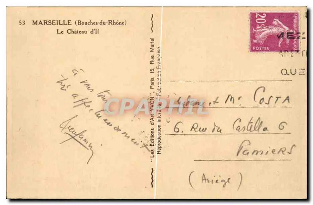 O Castelo d'If — Marselha (Bouches-du-Rhône) — Les Éditions d'Art-VON - Verso