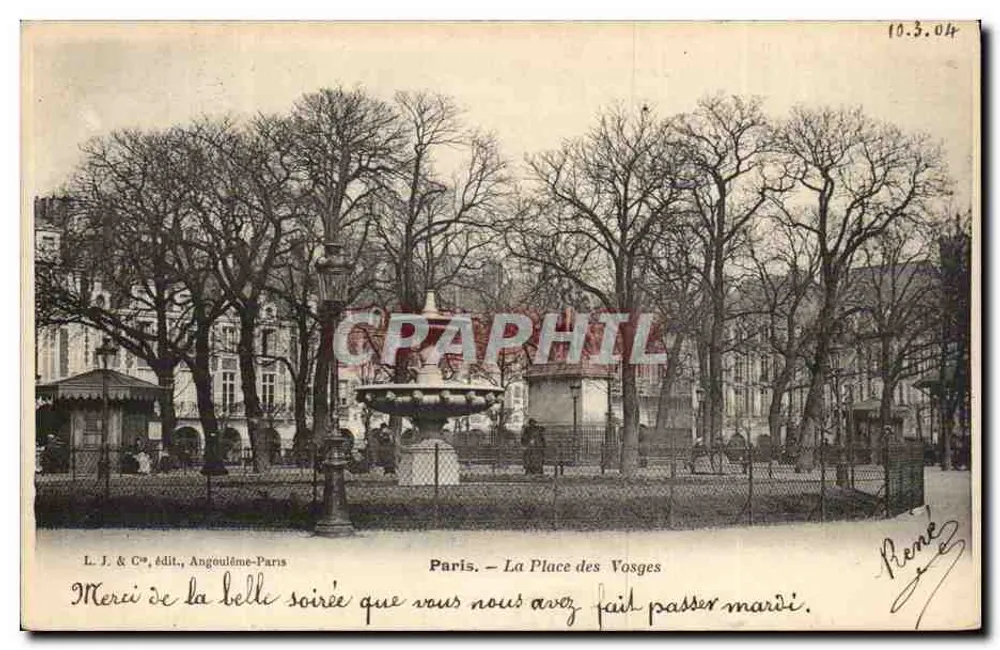 Paris — A Place des Vosges — L. J. & C°, Angoulême-Paris - Frente