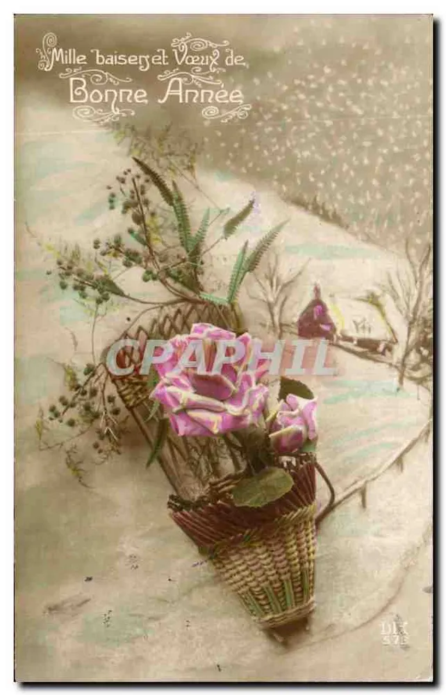 Blütenstrauß in einem Korb — Winterlandschaft — Verlag Dix, Nr. 573 - Vorderseite