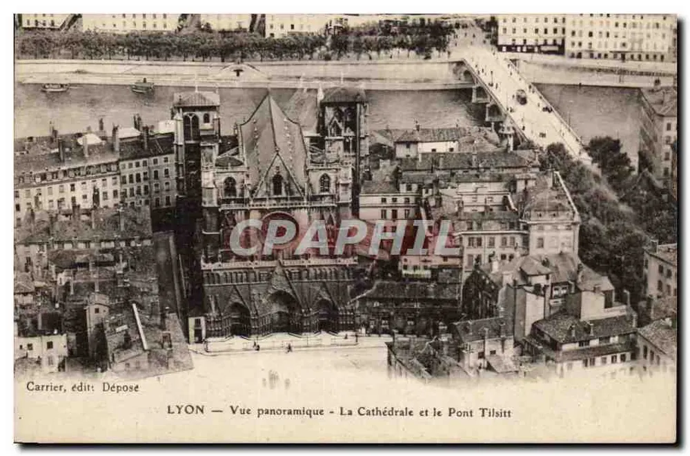 LYON — Panoramablick — Die Kathedrale und die Tilsitt-Brücke — Carrier, Verlag: Dépose - Vorderseite