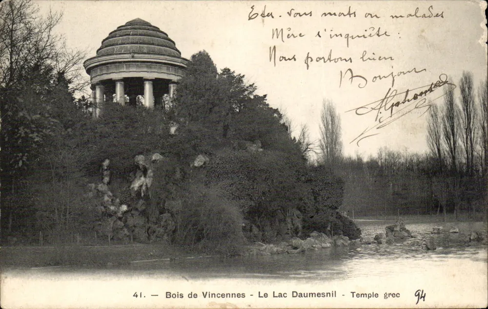 Bois de Vincennes - Le Lac Daumesnil - Temple grec — A. Breger Frères, n°41 - Frente