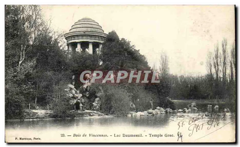 Bois de Vincennes — Lago Daumesnil — Templo Grego — P. Marmuse, Paris, n°23 - Frente