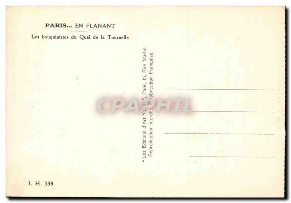 Paris — Ansicht der Buchhändler am Quai de la Tournelle — Les Éditions d'Art Yvot, Paris - Rückseite