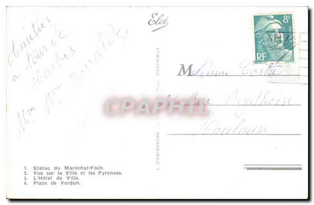 Tarbes — Lembrança de Tarbes — L. Chatatgneau - Verso
