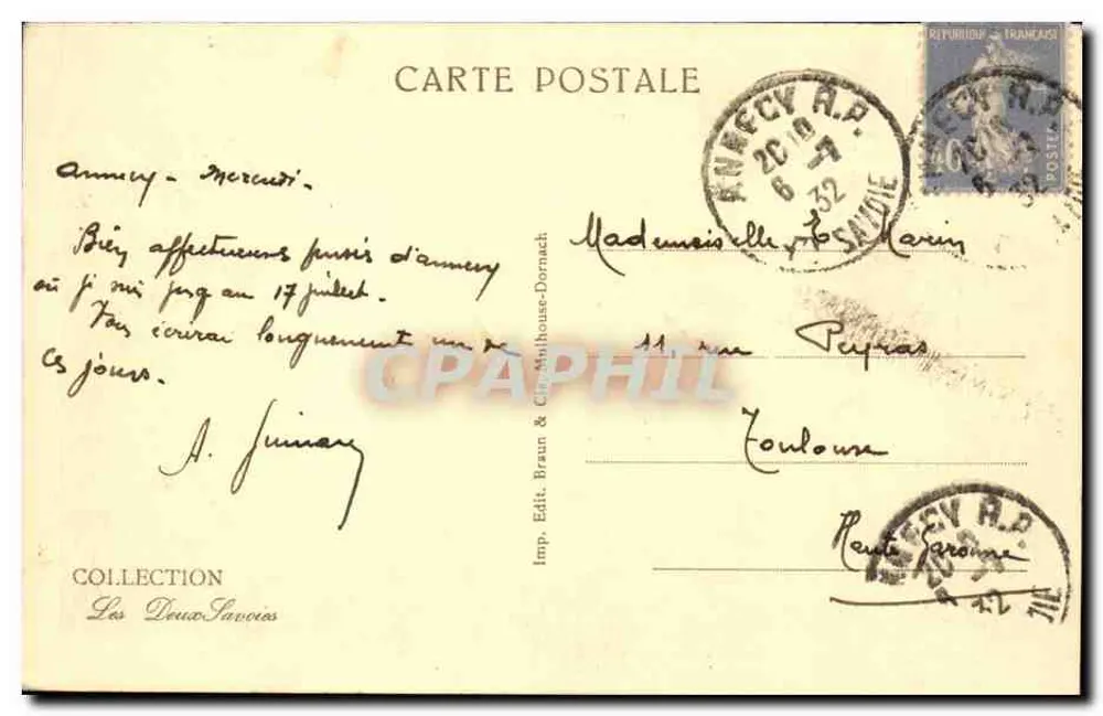 See Annecy — Schloss Duingt und Talloires — Verlag Braun & Cie, Nr. 12278 - Rückseite