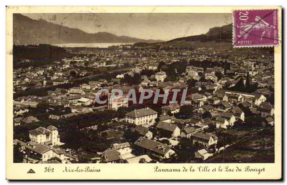 Aix-les-Bains — Panorama da Cidade e do Lago do Bourget — editor Aix-les-Bains, n° 362 - Frente