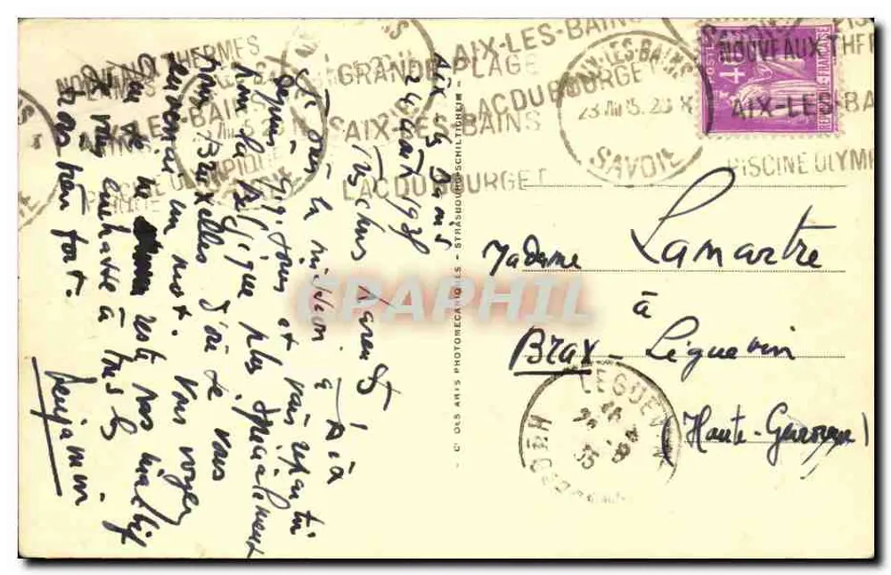 Aix-les-Bains — Panorama da Cidade e do Lago do Bourget — editor Aix-les-Bains, n° 362 - Verso