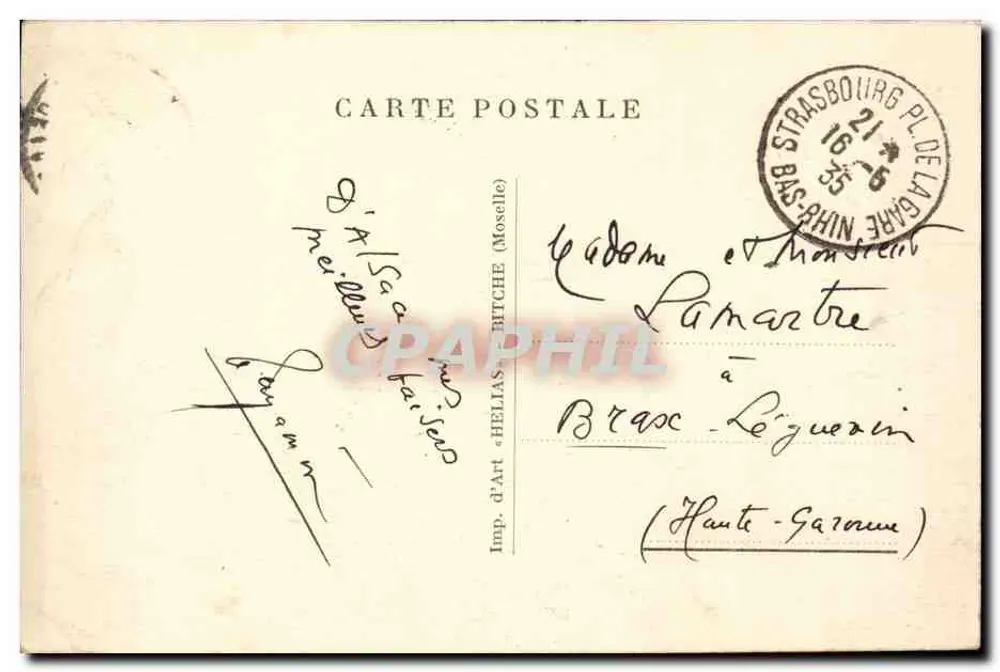 Estrasburgo — A praça Kléber — Imp. d'Art HELIAS (Mosela) - Verso