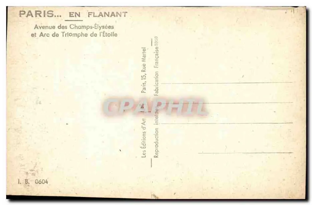 Avenue des Champs-Élysées — Arc de Triomphe de l'Étoile — Éditions d'Art - Rückseite