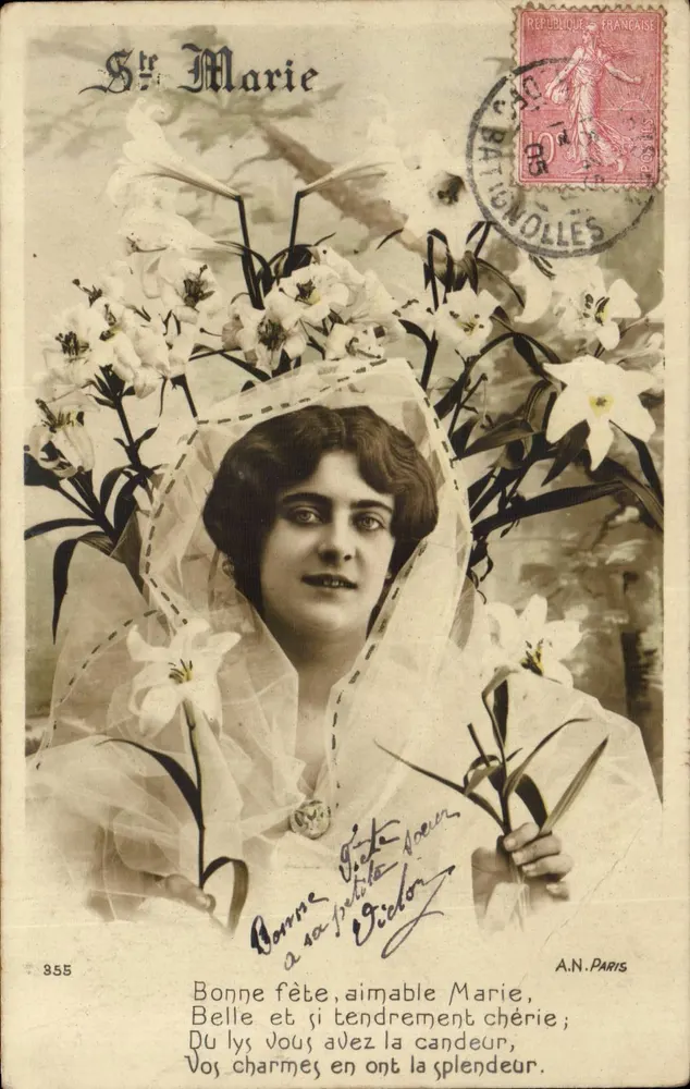 Frau im Schleier unter Lilien — A.N. PARIS n°355 — Sainte Marie - Vorderseite