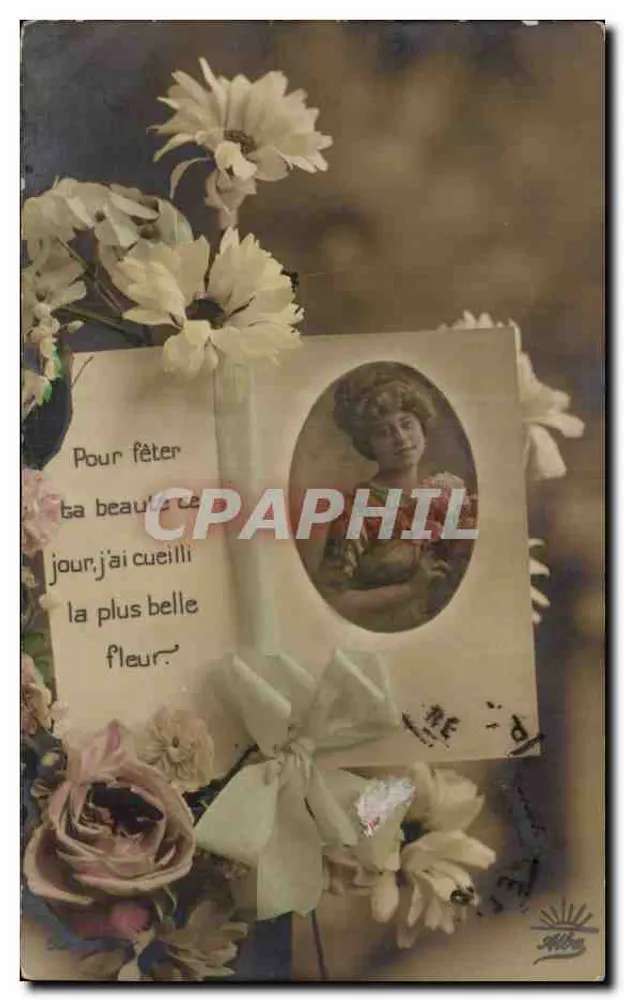Blume für deine Schönheit — dekorative Karte mit Foto einer Frau — Verlag 'Maison S. Lefebvre' Nr. 34 - Vorderseite